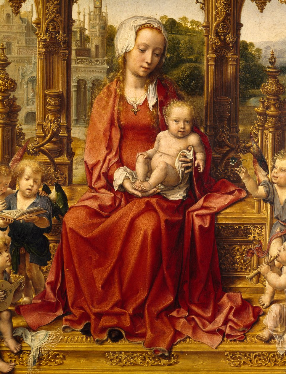 Madonna com Child and angel musicians, painel central do Tríptico de Malvern de Jan (c.1472 c.1533) Gossaert