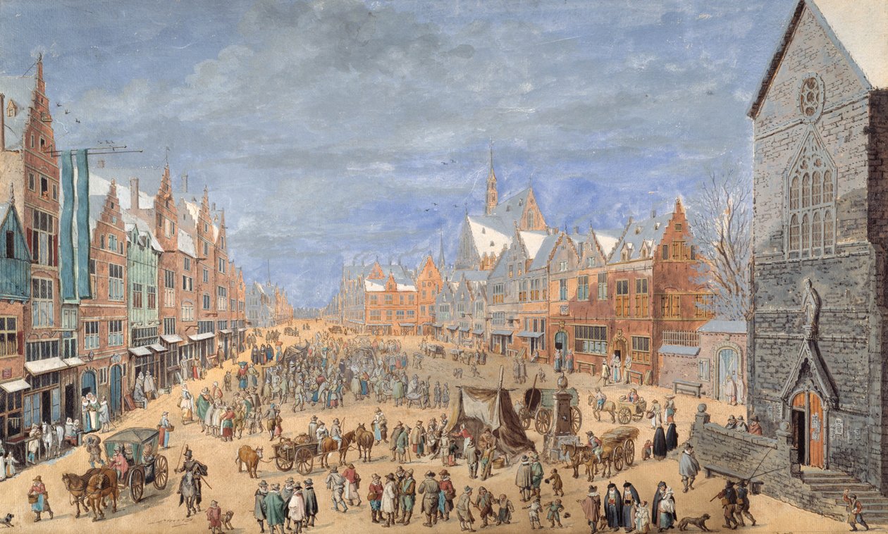 Uma rua da aldeia com uma estalagem na Primavera (guache no papel) de Jan (follower of) Brueghel
