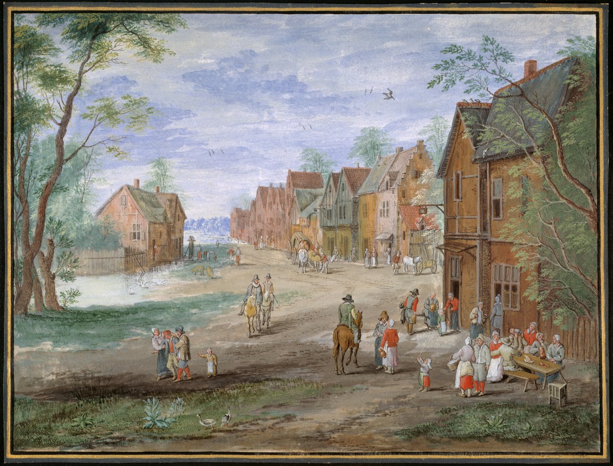 A praça de Gouda no inverno (gouache no papel) de Jan (follower of) Brueghel