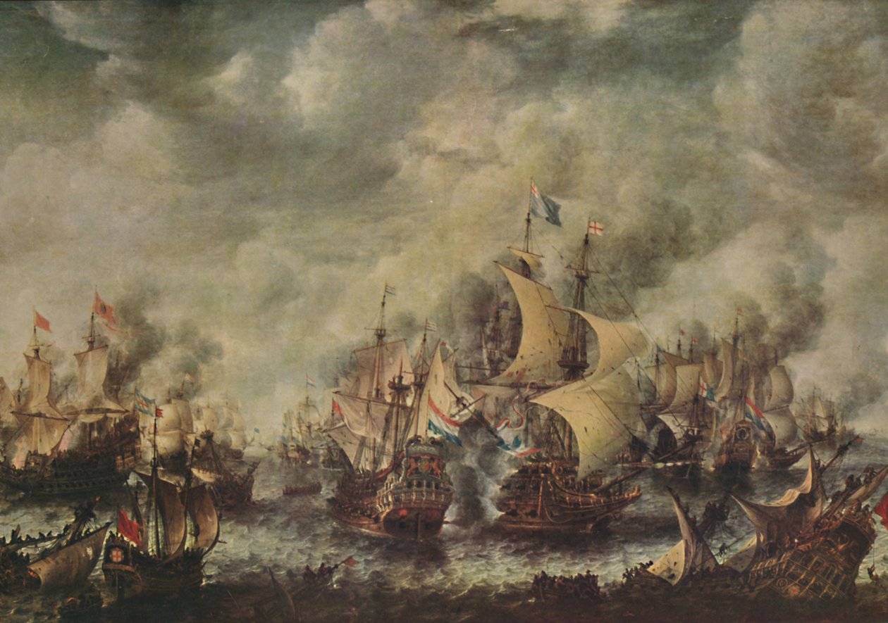 Luta marítima entre os ingleses e holandeses de Ter Heyde, agosto de 1653, 1914. de Jan Abrahamsz. Beerstraten