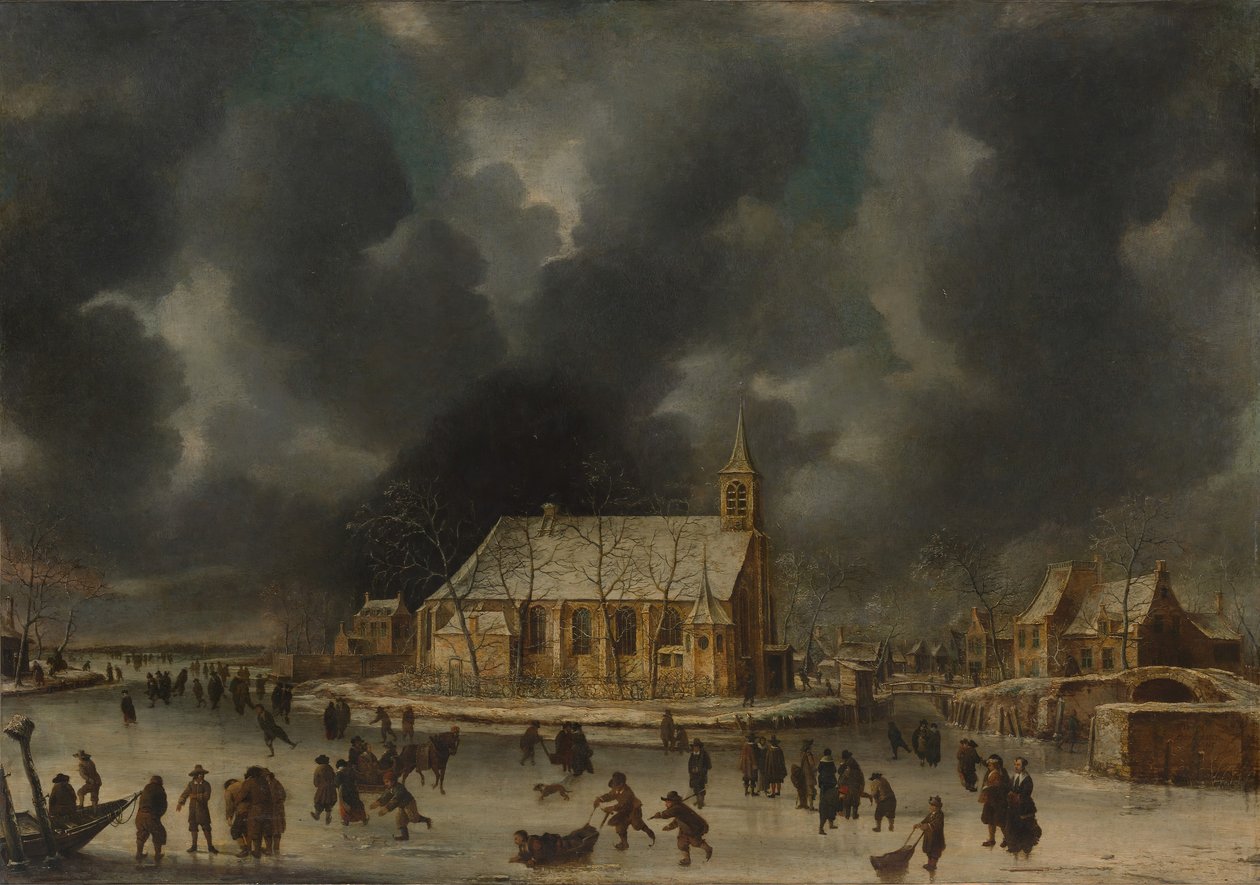 Patinando em Sloten, perto de Amsterdã. de Jan Abrahamsz. Beerstraten