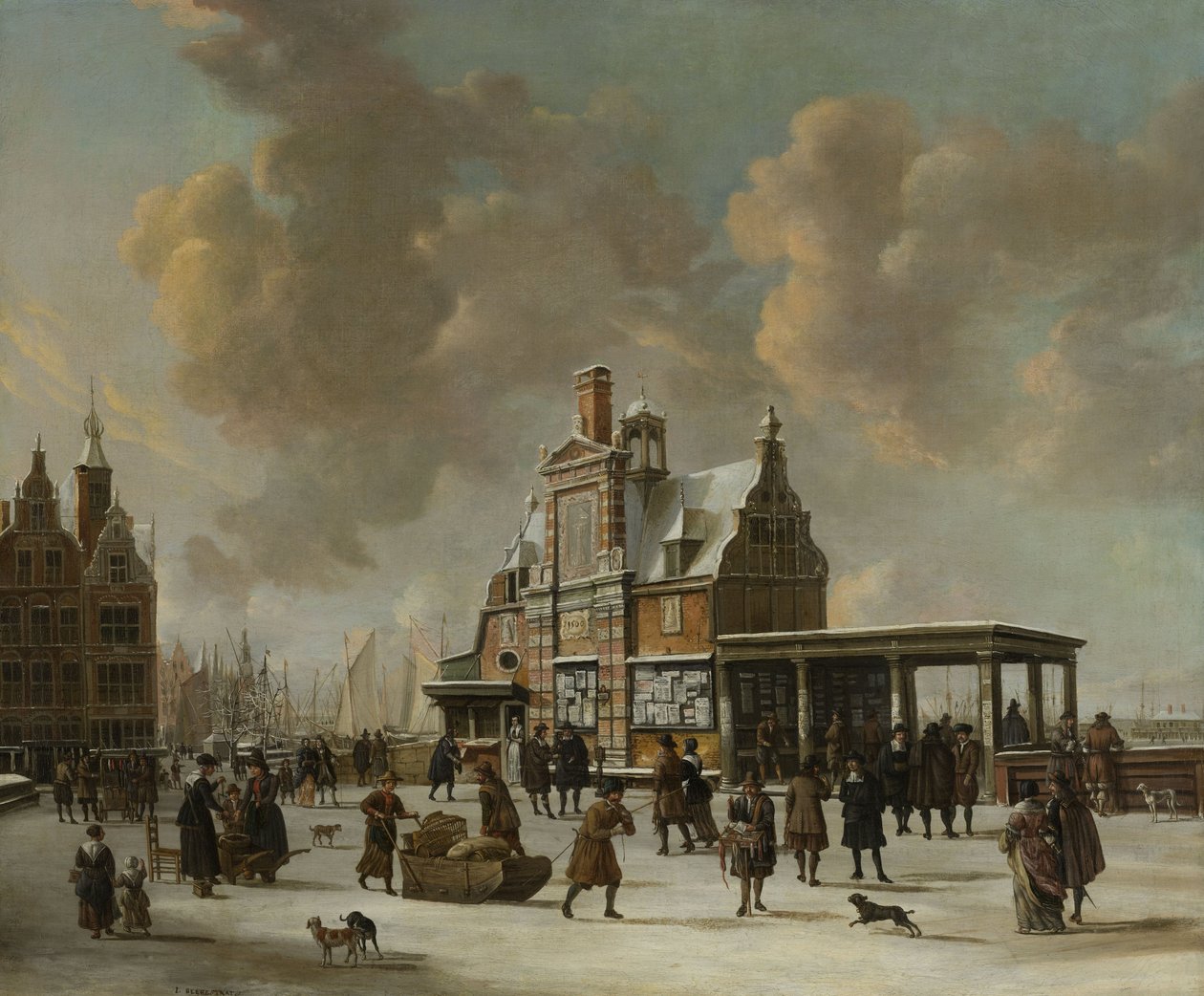 O Paalhuis e o Nieuwe Brug, Amsterdã, no inverno, 1640-66 de Jan Abrahamsz. Beerstraten