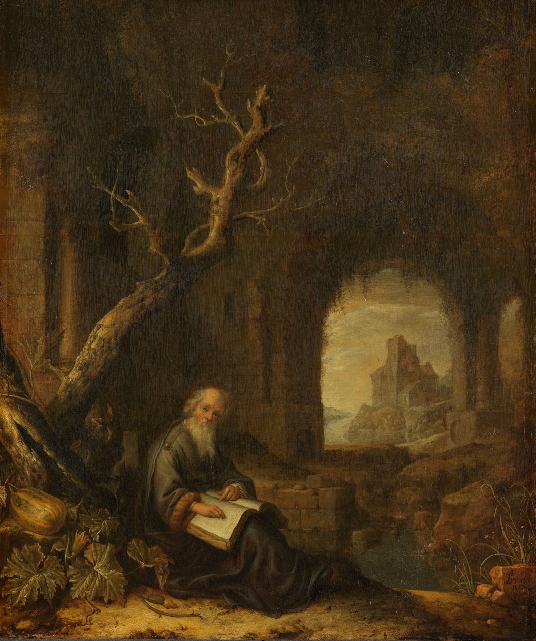 Um eremita em ruína de Jan Adriaensz. van Staveren