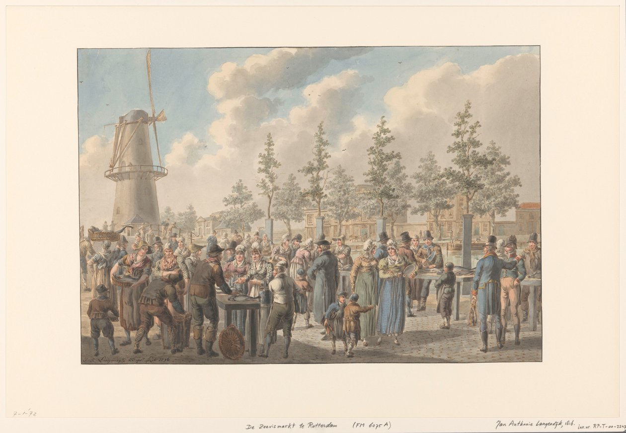 O mercado do peixe em Roterdão, 1816 de Jan Anthonie Langendijk Dzn