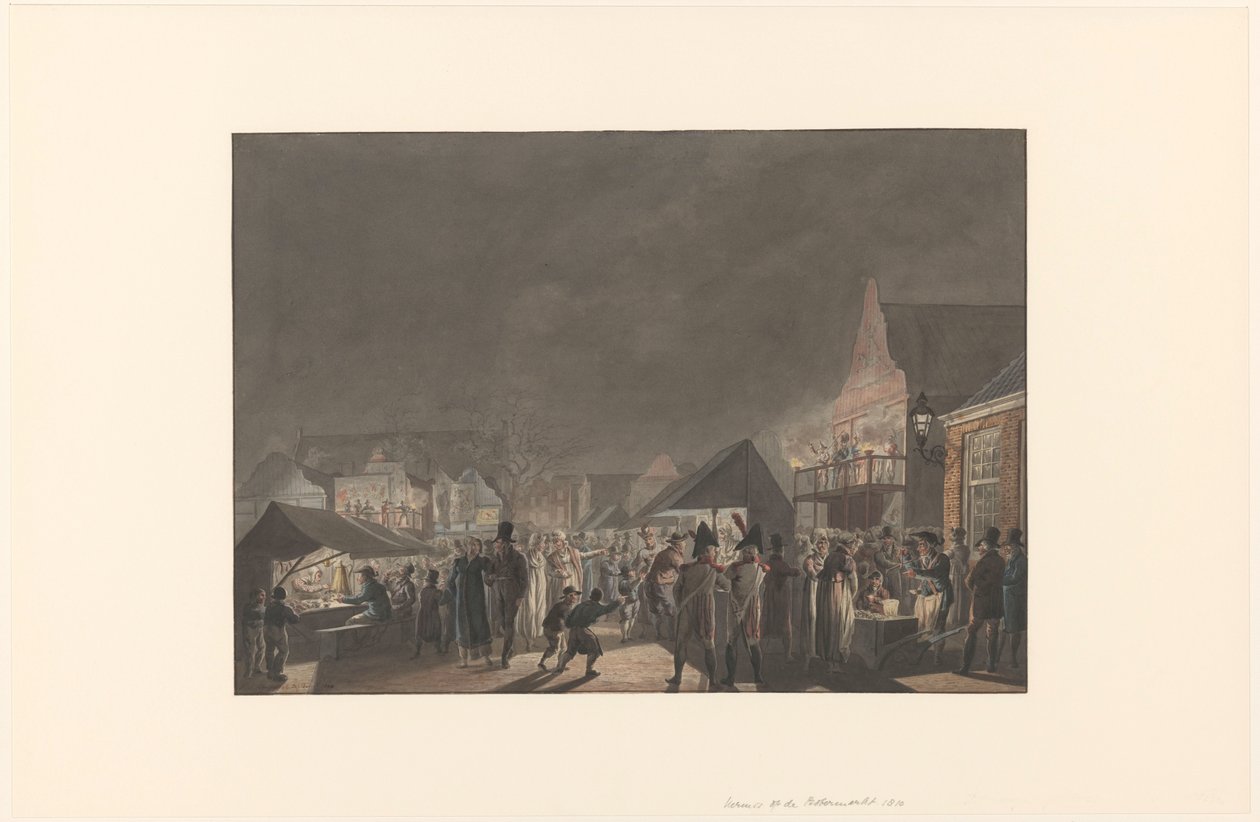 Feira no Botermarkt em Amsterdã, 1810 de Jan Anthonie Langendijk Dzn