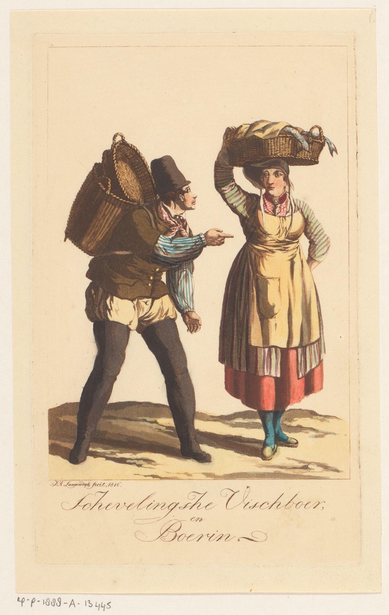 Tipos de pesca de Scheveningen
Schevelingsche Vischboer, e Boerin (título sobre o objecto) de Jan Anthonie Langendijk Dzn