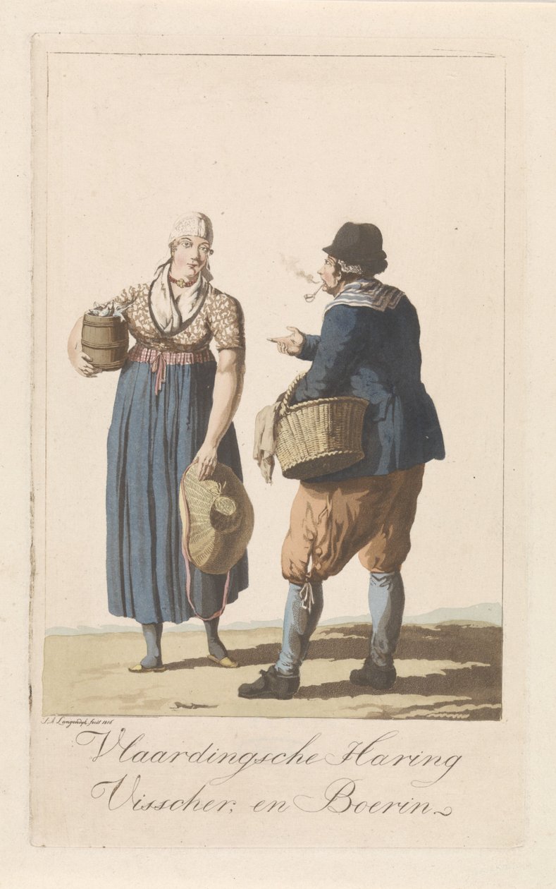 Tipos de pesca de vlaardingen
Vlaardinsche Haring Visscher, e a esposa do agricultor (título sobre o objecto) de Jan Anthonie Langendijk Dzn