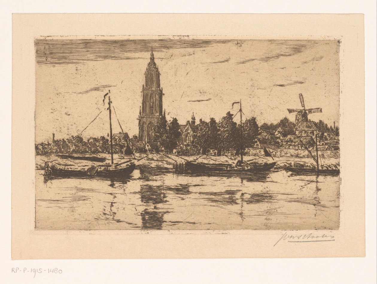 Vista de Rhenen de Jan Antonius van Schooten (signed by artist)