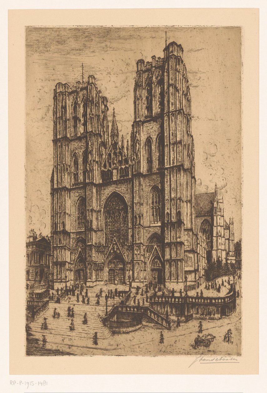 Catedral de Saint Michael e Saint Gudula em Bruxelas de Jan Antonius van Schooten (signed by artist)