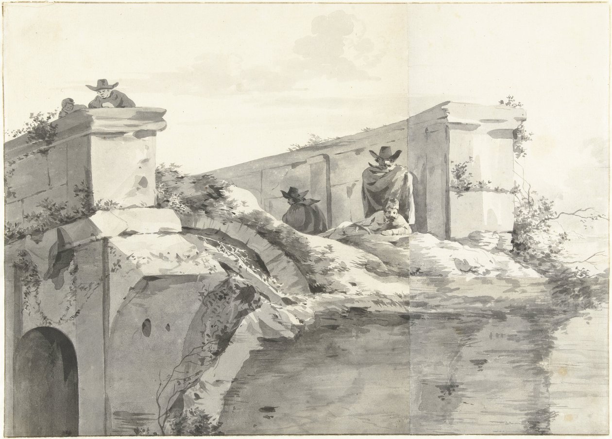 Vista da Orla da Ponte Rotto em Roma de Jan Asselijn (copy after)