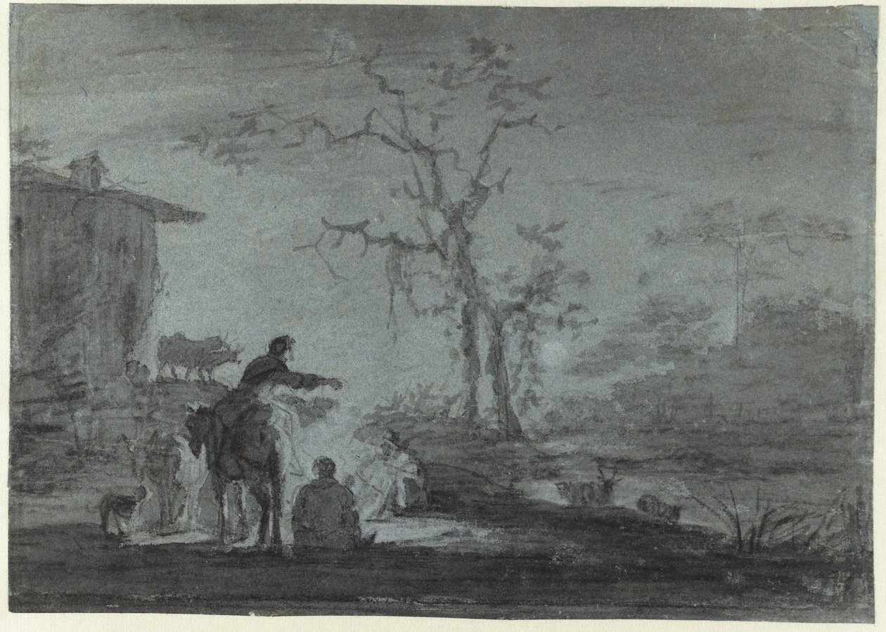 Pastores por uma fogueira ao luar de Jan Asselijn (possibly)