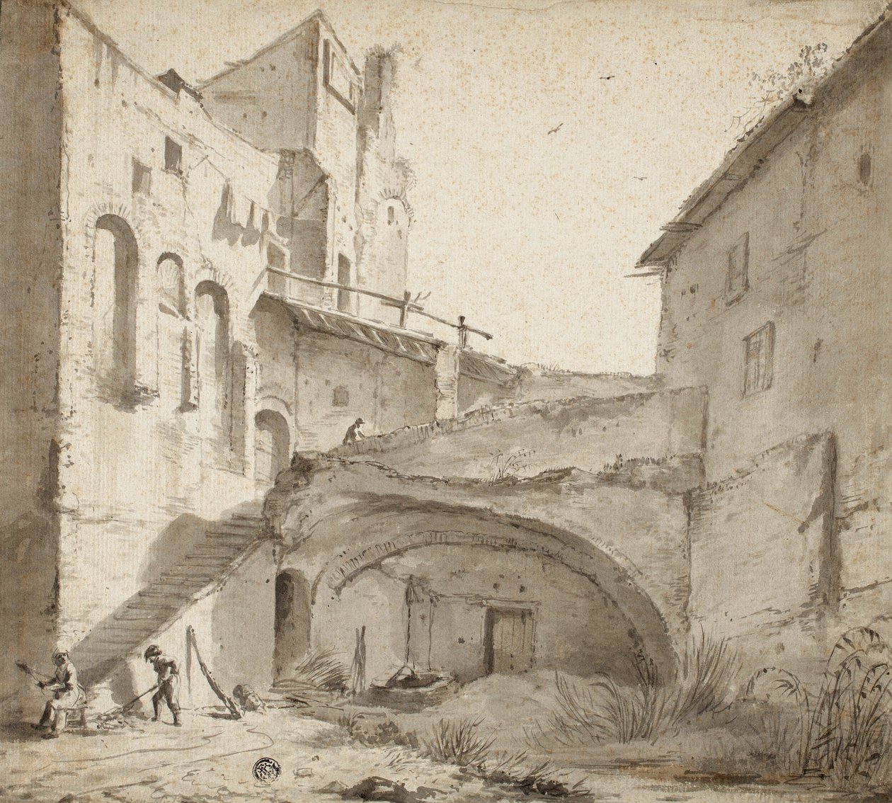 Pátio coberto de vegetação de um castelo em ruínas de Jan Asselijn