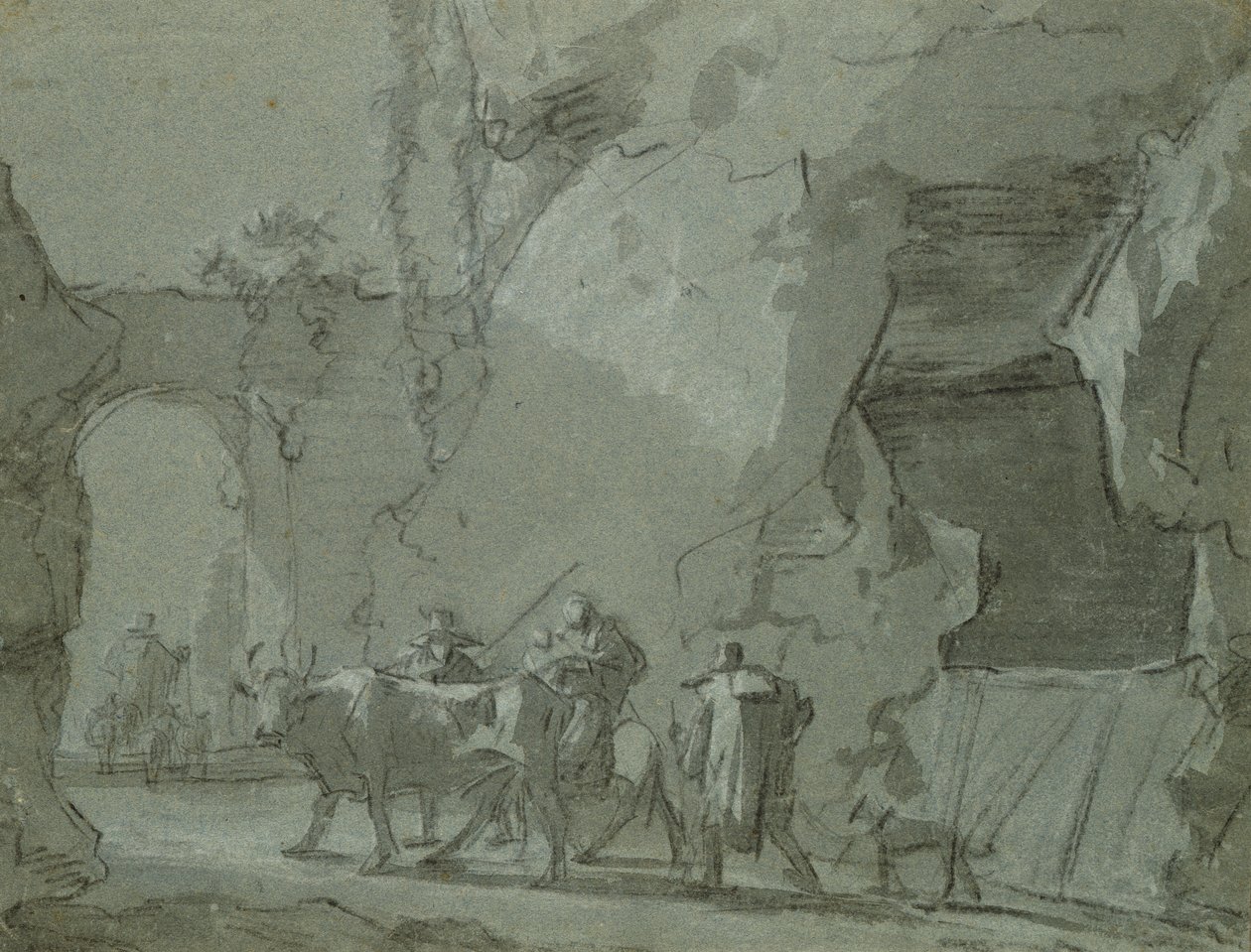Pastores na frente de um arco, c.1650-52 (tinta indiana e giz no papel) de Jan Asselijn