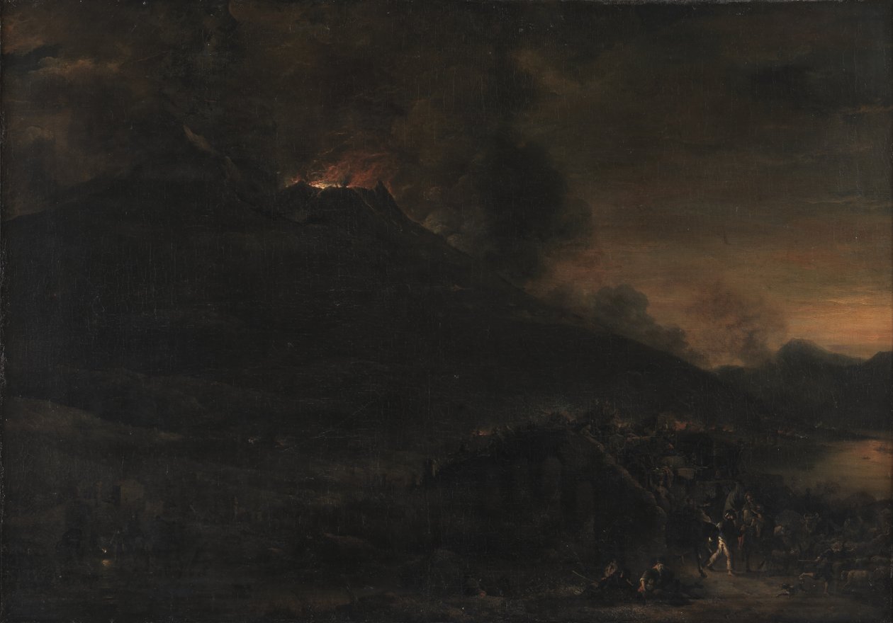 Vesúvio em erupção ao anoitecer de Jan Asselijn