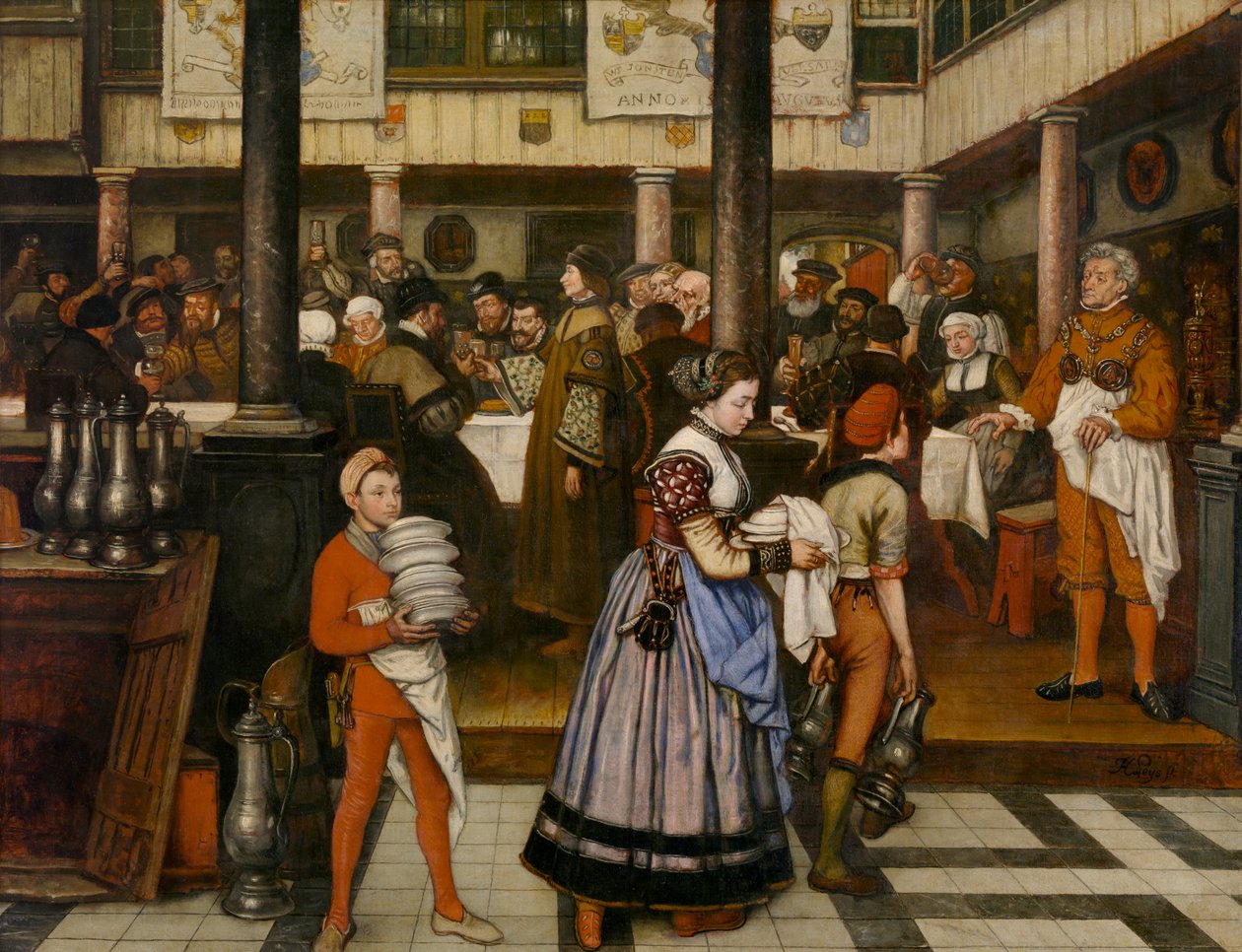 Frans Floris Assistir a um Banquete do Grémio de São Lucas (óleo sobre tela) de Jan August Hendrik Baron Leys