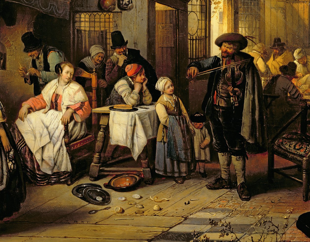 Interior de uma taverna com um violinista cego, 1844 (painel) (detalhe de 76798) de Jan August Hendrik Leys