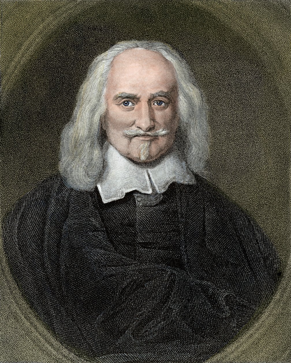 Retrato de Thomas Hobbes (1588-1679) filósofo inglês. Gravura a cores do século XIX. de Jan Baptist (after) Jaspers