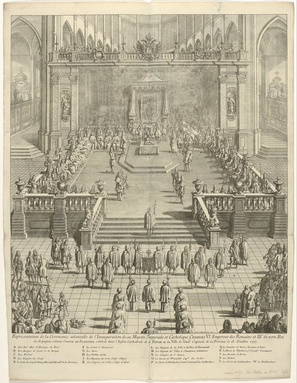 Inuldiging van keizer Karel VI als graaf van Vlaanderen te Gent, 1717
Representação da cerimónia solene da Inauguração da sua Majestade Imperial e Católica, Carlos VI. Imperador dos Romanos e 3º Rei das Espanhas, como Conde da Flandres de Jan Baptist Berterham
