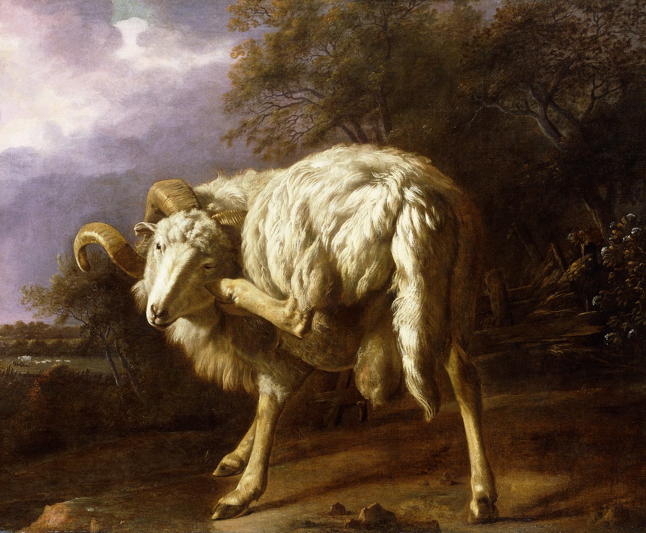 Um Carneiro em uma Paisagem Arborizada, de Jan Baptist Weenix