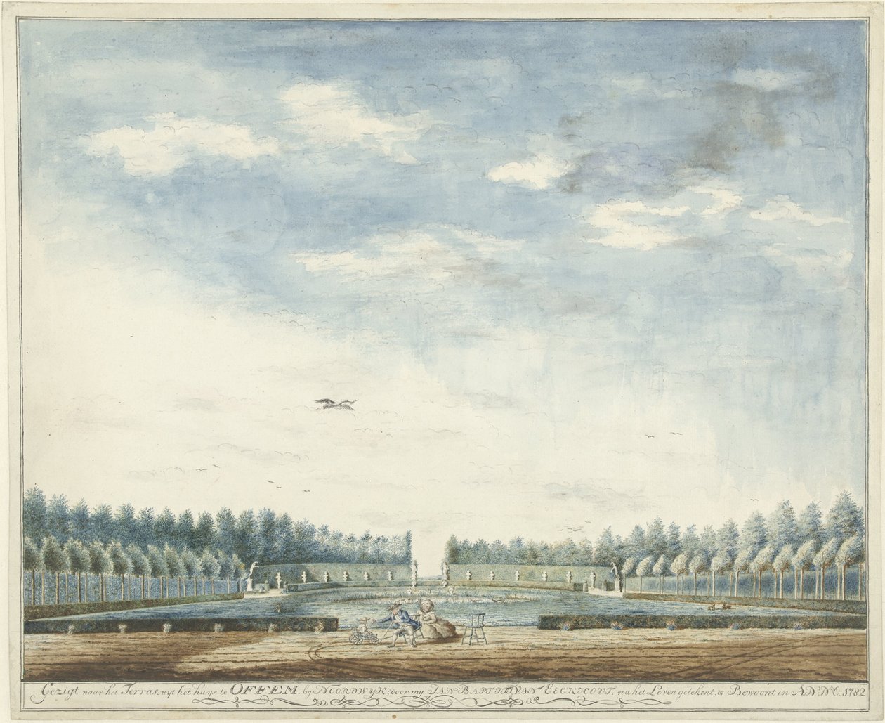 O jardim da casa Offem, perto de Noordwijk De frente para o terraço, da casa em OFFEM de Noordwyk (título no objeto) de Jan Baptist van Eeckhout