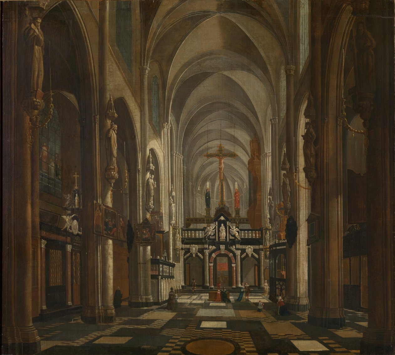 Interior da Catedral de São Donaciano em Bruges, ca 1696. de Jan Baptist van Meunincxhove