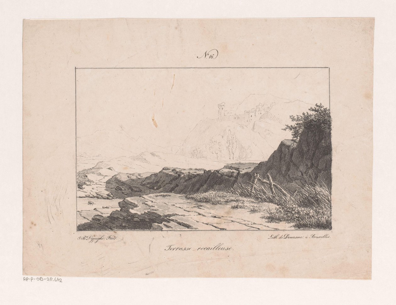 Rotsplateau
Terrasse rocailleuse (título sobre o objecto)
Princípios de paisagens tiradas da natureza e executadas em pedra (título da série) de Jan Baptiste de Jonghe