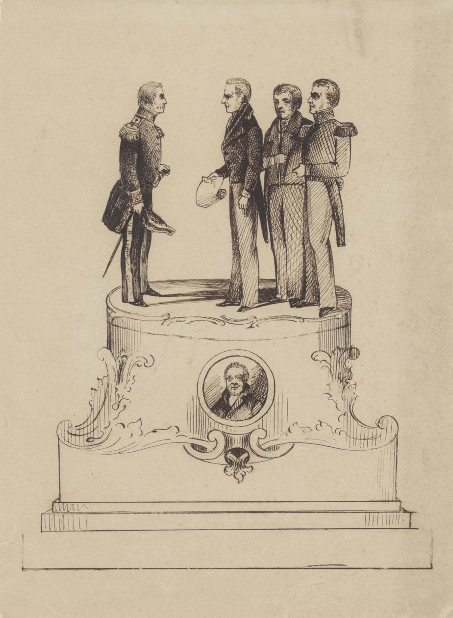 Desenho de monumento para assinalar 50 anos de independência do Reino dos Países Baixos em 1863 de Jan Bos