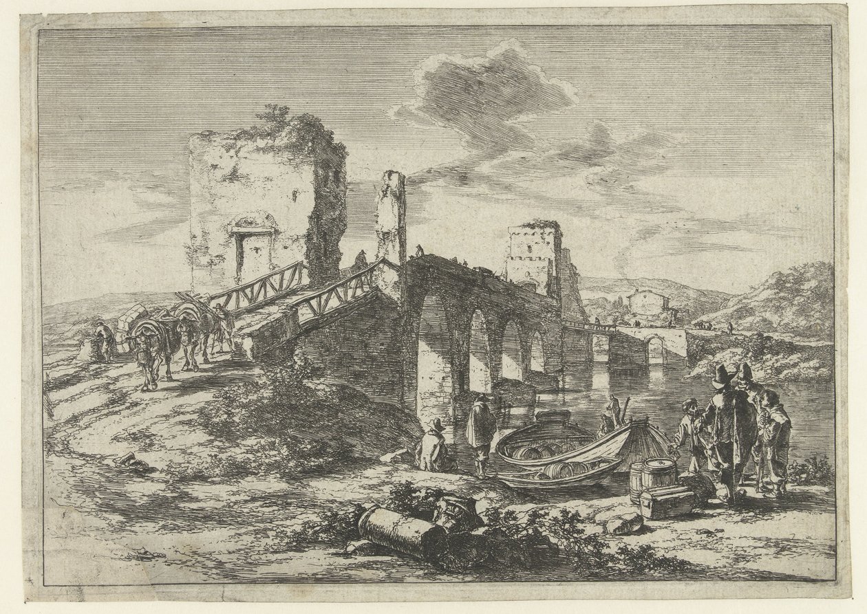 Paisagem com ponte, a Ponte Molle Paisagens ao redor de Roma (título da série) de Jan Both