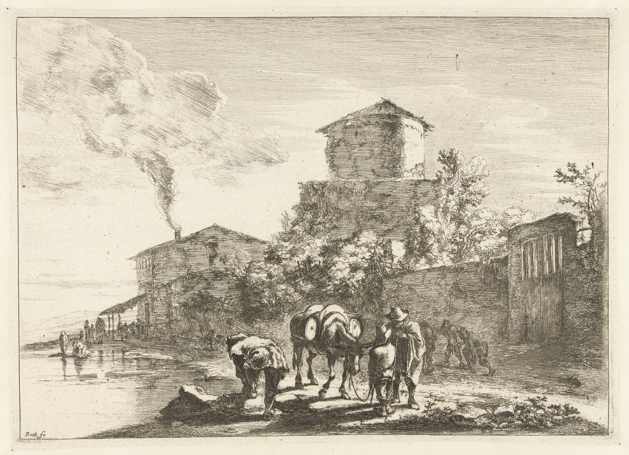 Homens e uma mula na Via Appia Paisagens ao redor de Roma (título da série) de Jan Both