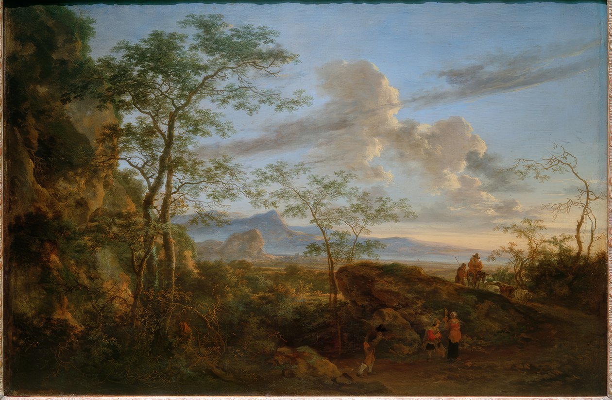 Paisagem do sul com pastores e rebanho de ovelhas de Jan Both