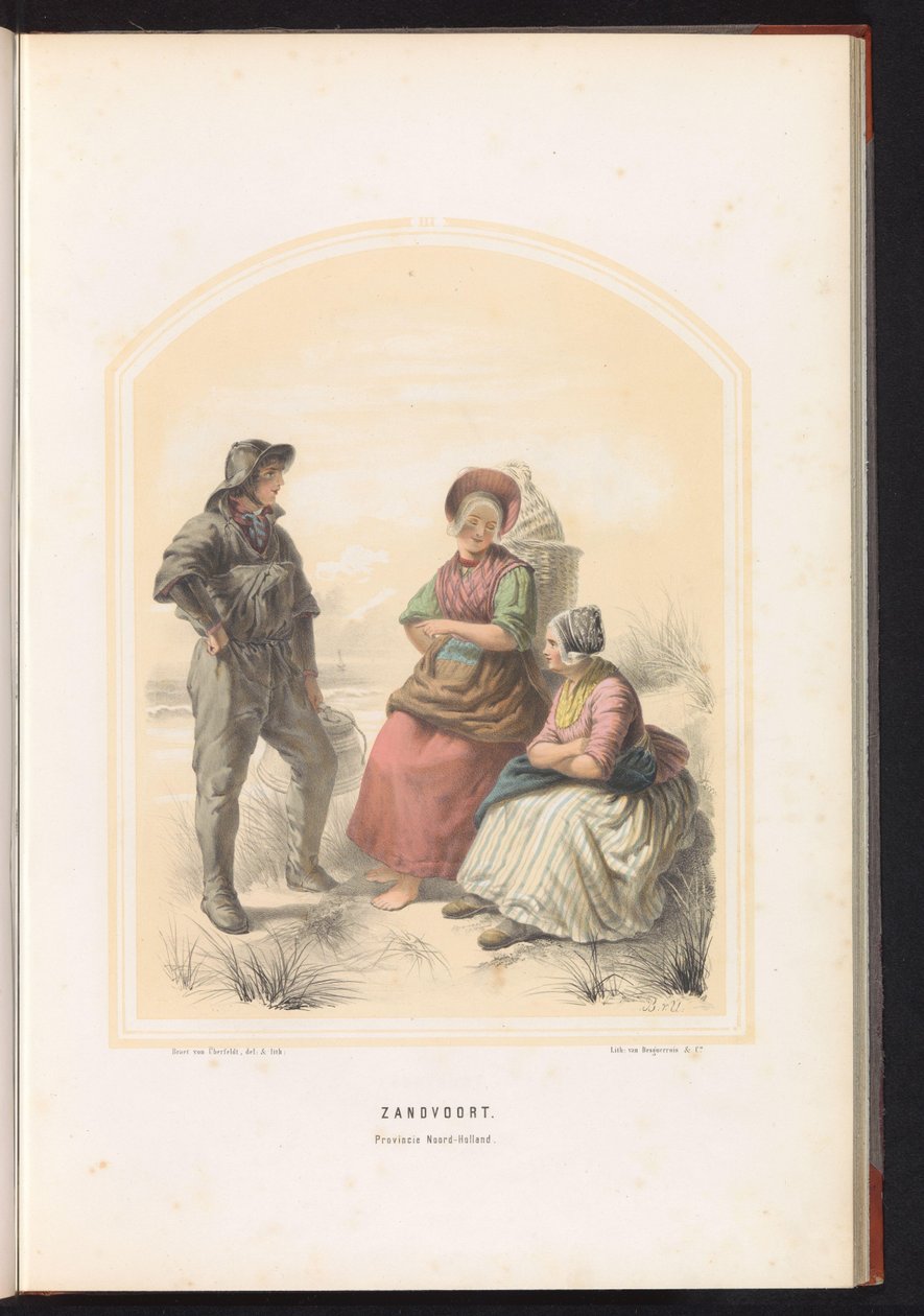 Traje tradicional de Zandvoort na Holanda do Norte, 1857 Zandvoort. Província da Holanda do Norte / III (título no objeto) de Jan Braet von Uberfeldt