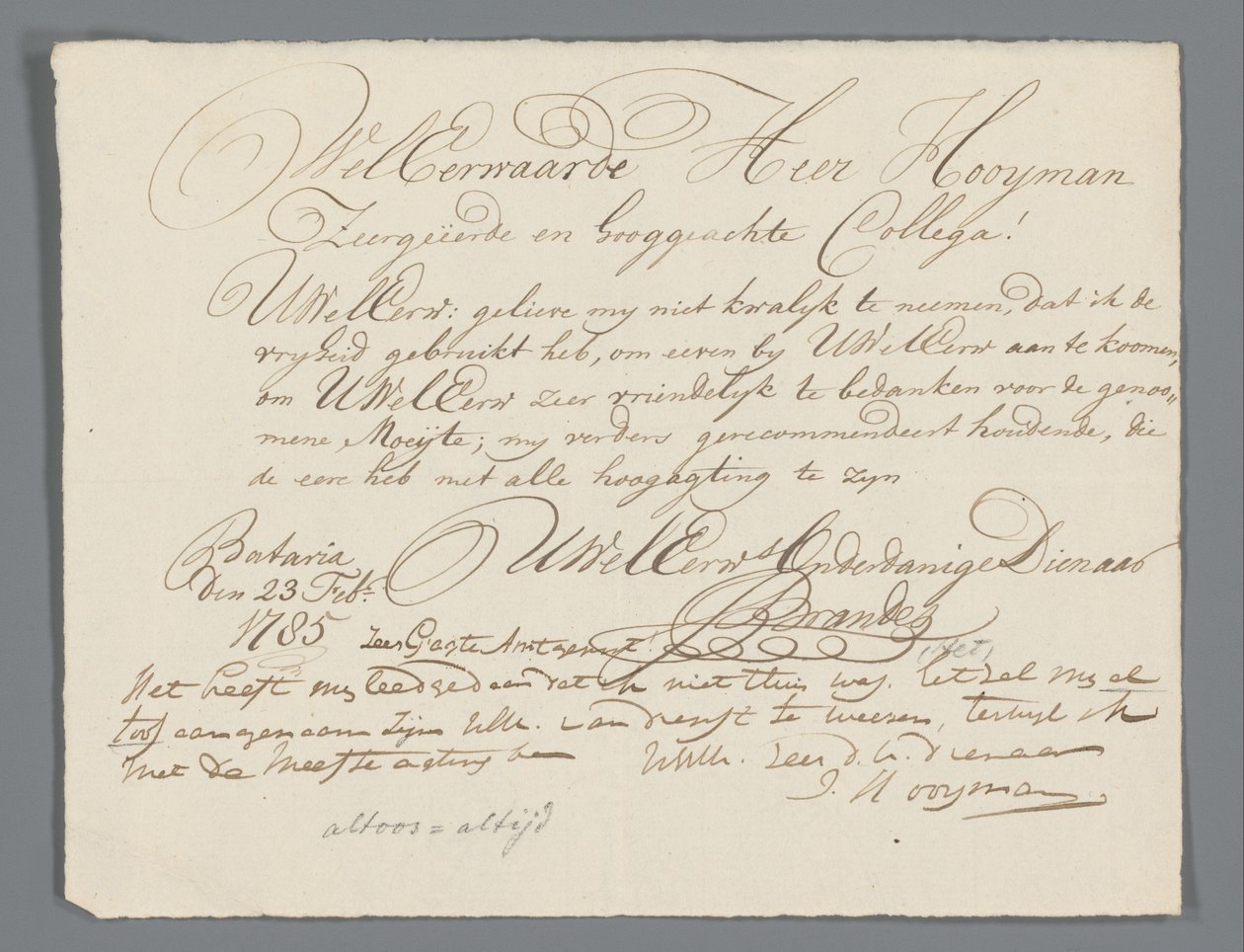 Carta de Jan Brandes ao Rev. Hooyman de Jan Brandes