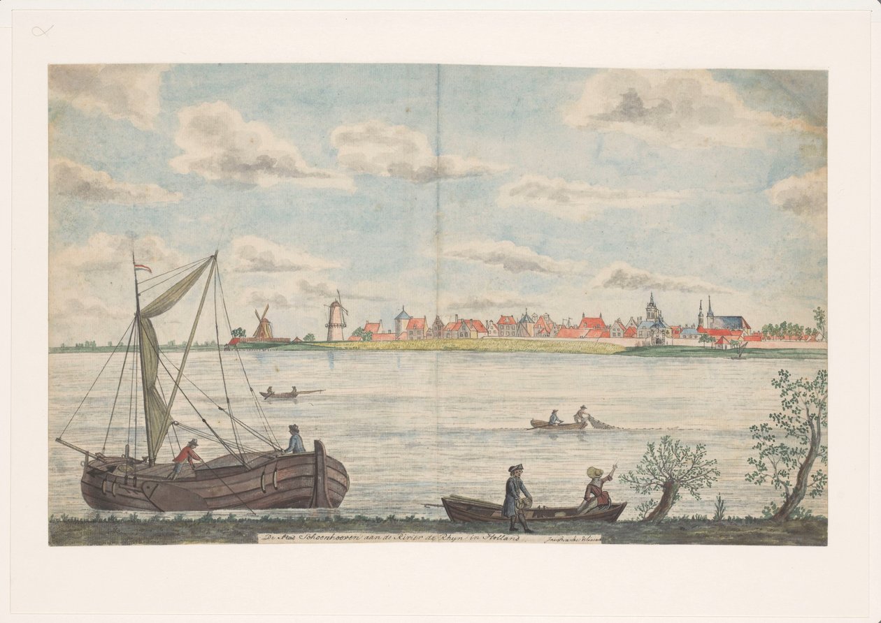 A cidade de Schoonhooven on the River Rhyn na Holanda (título sobre o objecto) de Jan Brandes