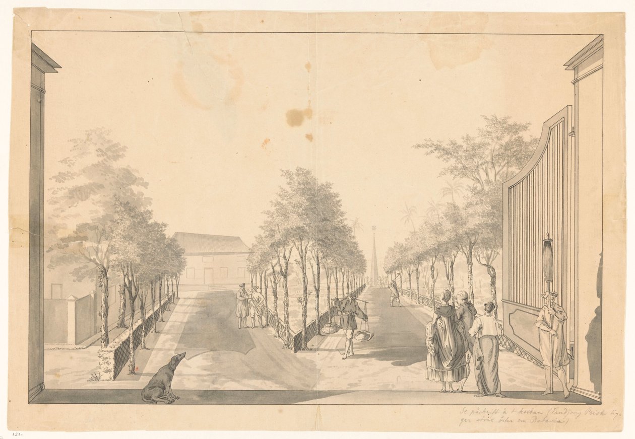 Jardim e entrada de uma casa de campo em Tandjong Priok de Jan Brandes
