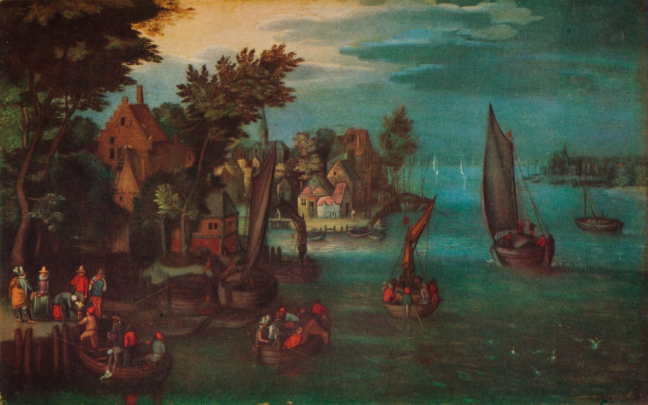 A Busy River Scene with Dutch Vesselels and a Ferry