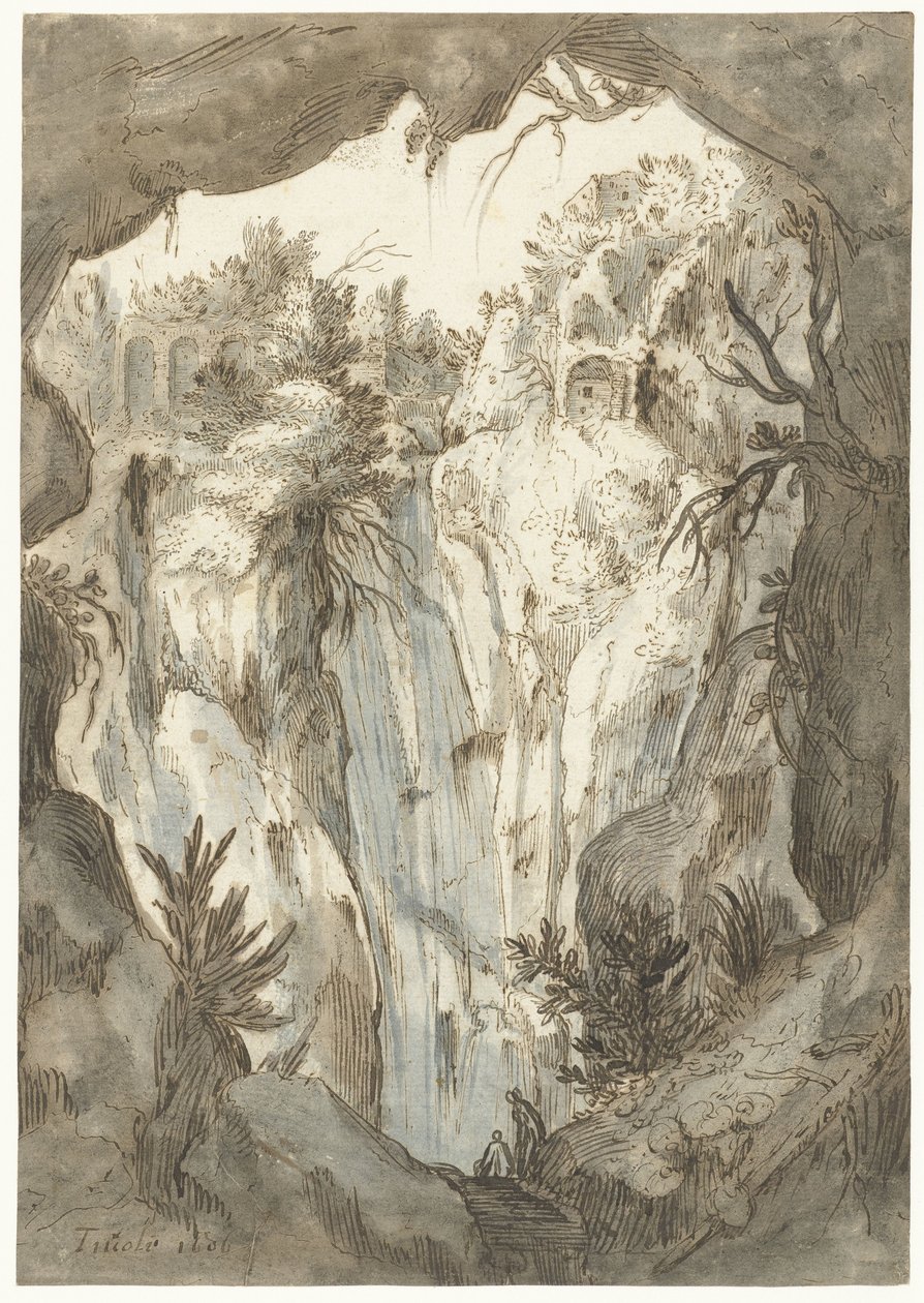 Cascata de Tivoli vista de uma caverna de Jan Brueghel (I) (attributed to)
