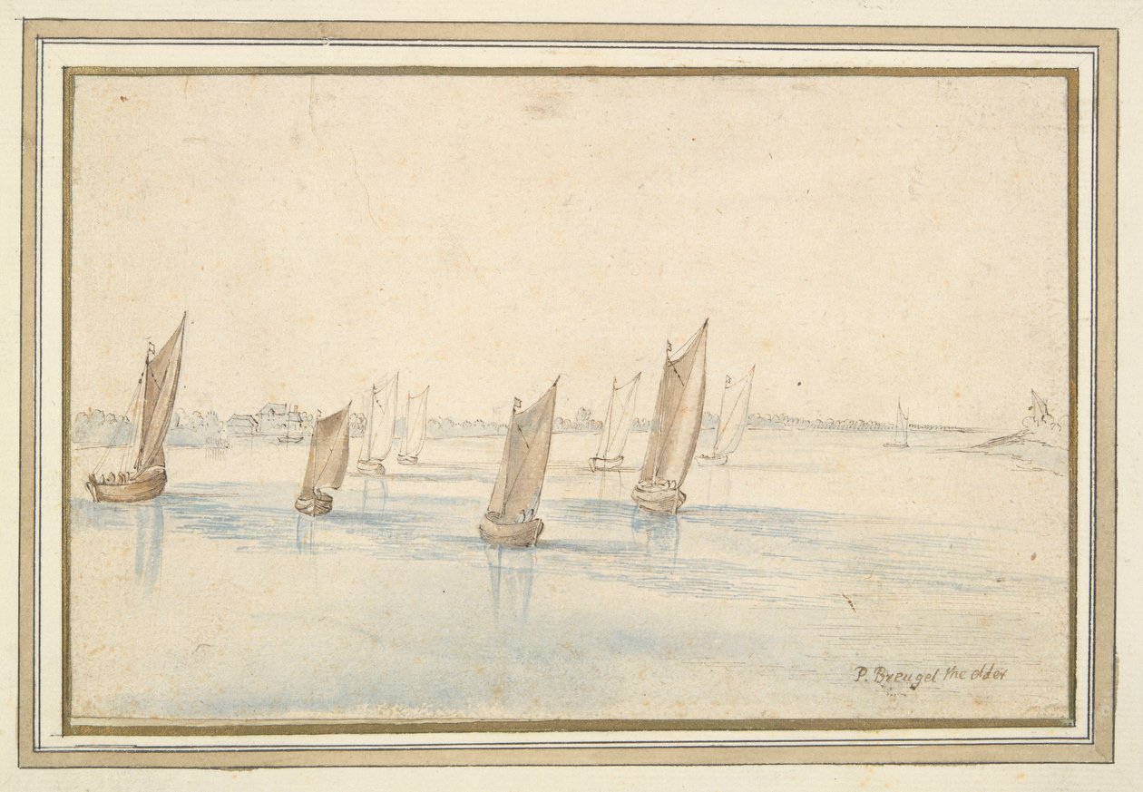 Barcos a Navegar num Rio, Uma Casa de Campo à Distância de Jan Brueghel the Elder