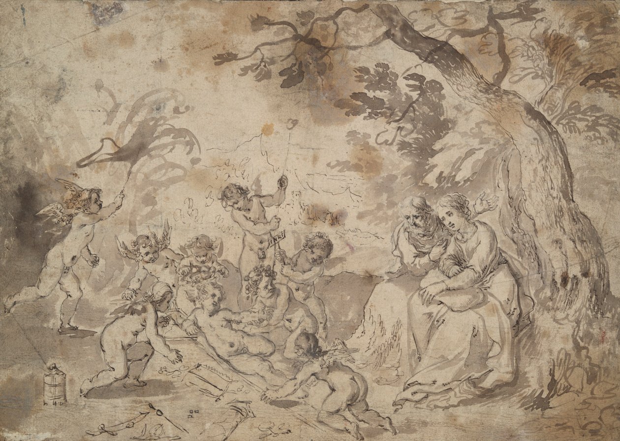 A Virgem Maria e São José e o Menino Jesus, São João e anjos tocando com os Instrumentos da Paixão de Jan Brueghel the Elder