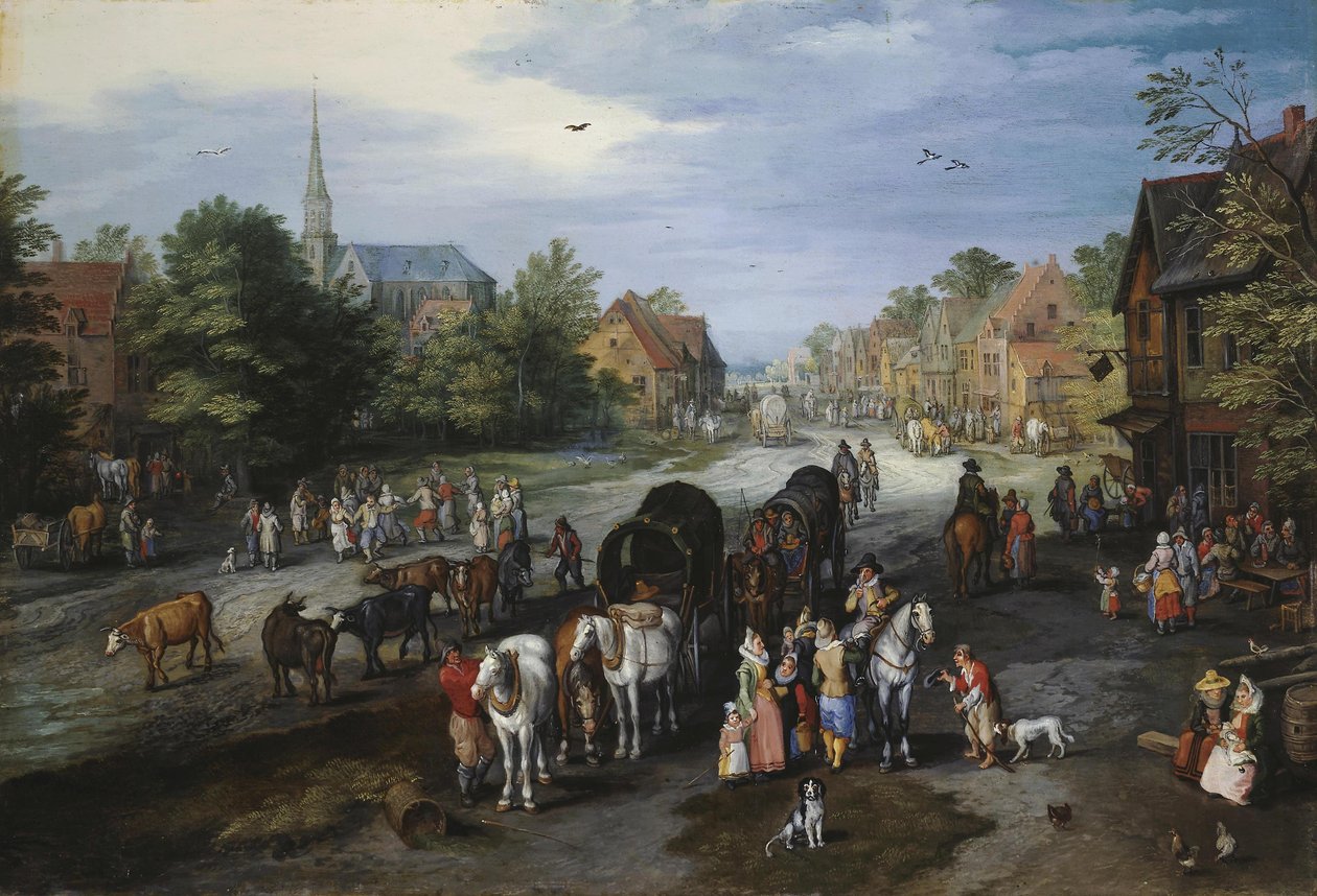 Vista da Vila de Schelle (rua da vila) de Jan Brueghel the Elder