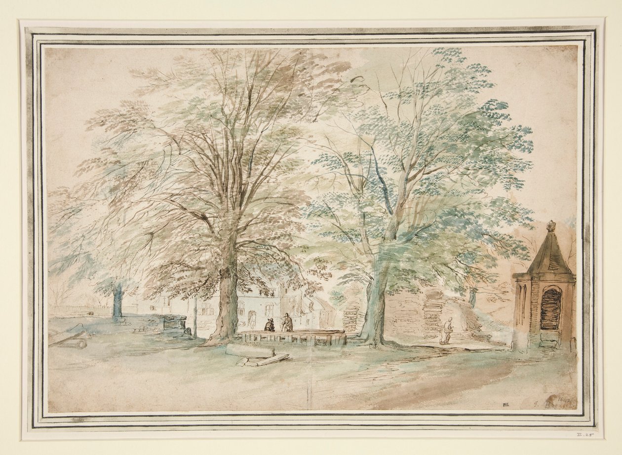 Local de encontro da vila sob duas árvores antigas de Jan Brueghel the Elder