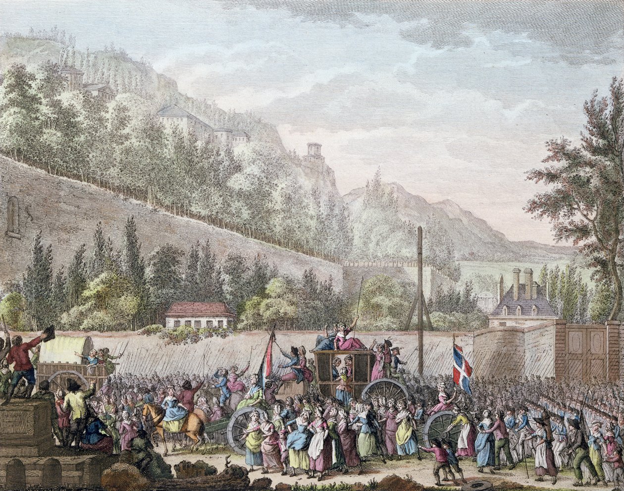 As mulheres de Les Halles em Auteuil ao trazer a família real francesa para Paris a partir de Versalhes em 6 de outubro de 1789, 1796 de Jan Bulthuis