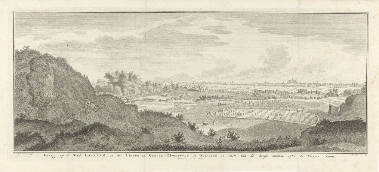 Vista de Haarlem e Overveen Vista da cidade de Haarlem e das arquibancadas de linho e fio em Overveen, vistas das altas dunas atrás do Kleever Laan (título no objeto) de Jan Caspar Philips