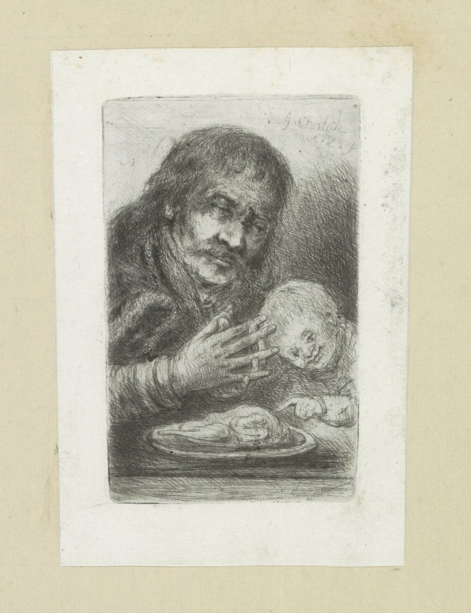 Homem em espécie aan de eettafel The Compleat Work of Etchings por John Chalon / Oeuvre Complette des Eaux Fortes par Jean Chalon (título da série) de Jan Chalon