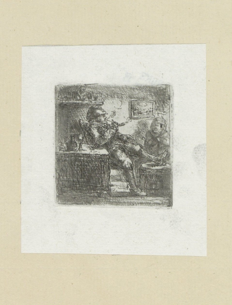Homem coloca pijp The Compleat Work of Etchings por John Chalon / Oeuvre Complette des Eaux Fortes par Jean Chalon (título da série) de Jan Chalon