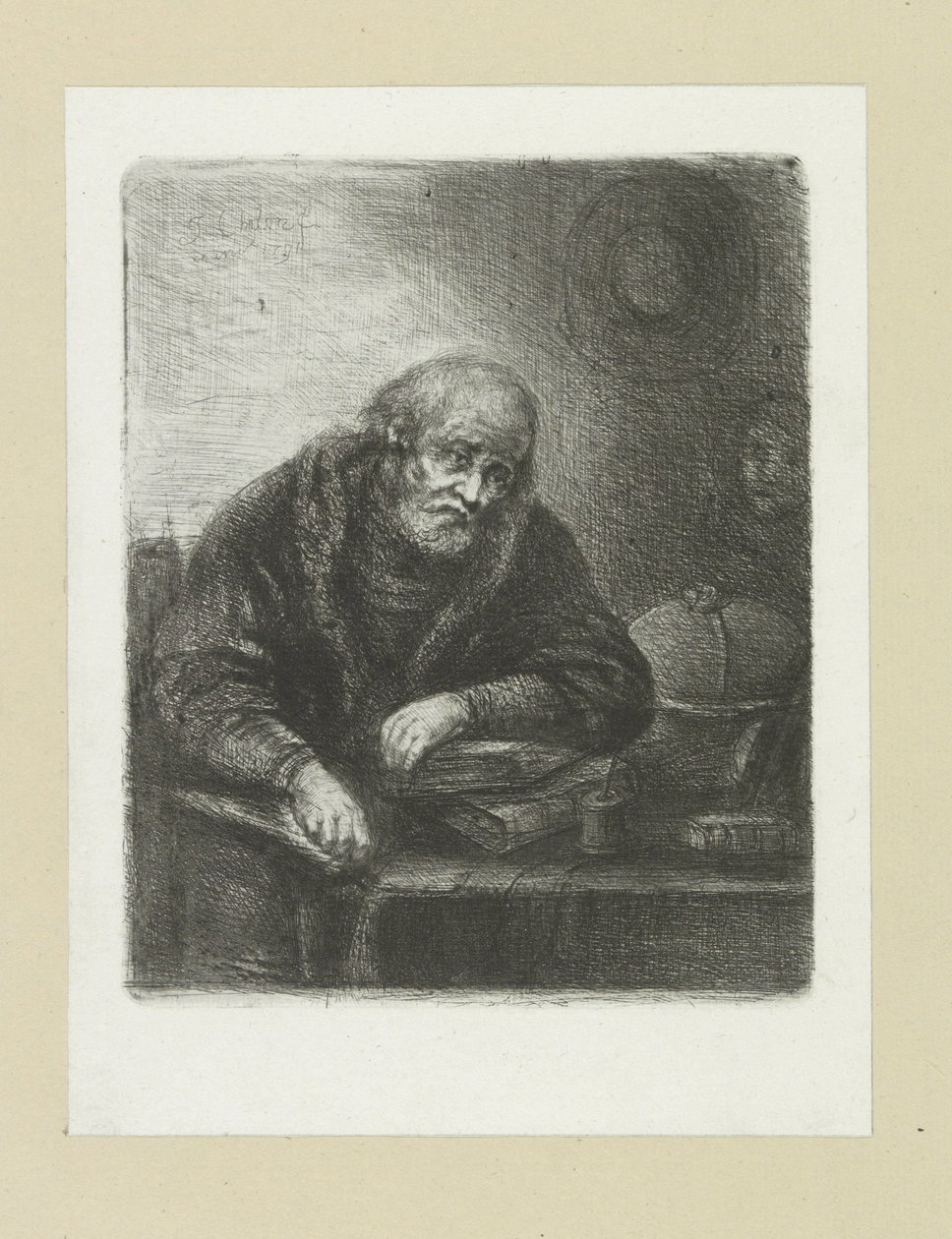 Oude man aan zijn bureau
A Obra Completa de Etchings de John Chalon / Oeuvre Complette des Eaux Fortes par Jean Chalon (título da série) de Jan Chalon