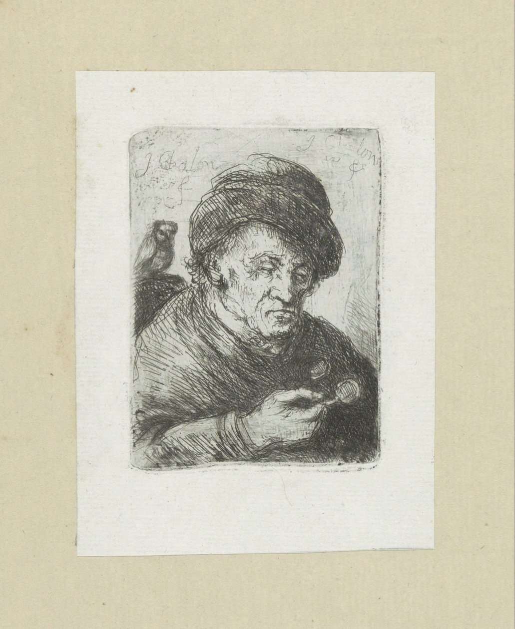 Oude man met bril en uil
A Obra Completa de Etchings de John Chalon / Oeuvre Complette des Eaux Fortes par Jean Chalon (título da série) de Jan Chalon