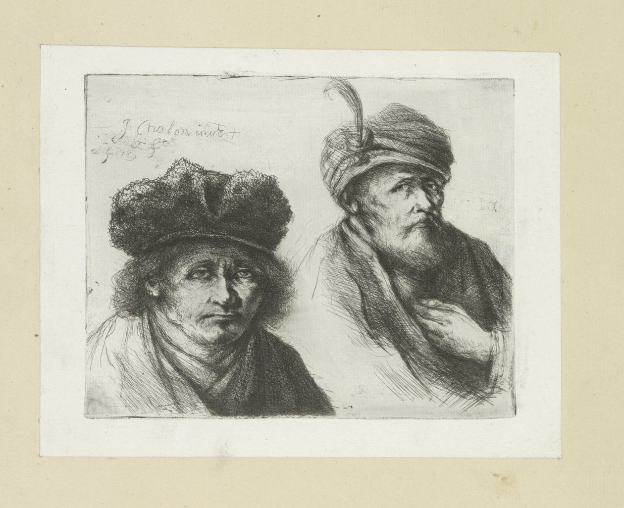 Twee Mannen coloca enxada em tulband The Compleat Work of Etchings por John Chalon / Oeuvre Complette des Eaux Fortes par Jean Chalon (título da série) de Jan Chalon