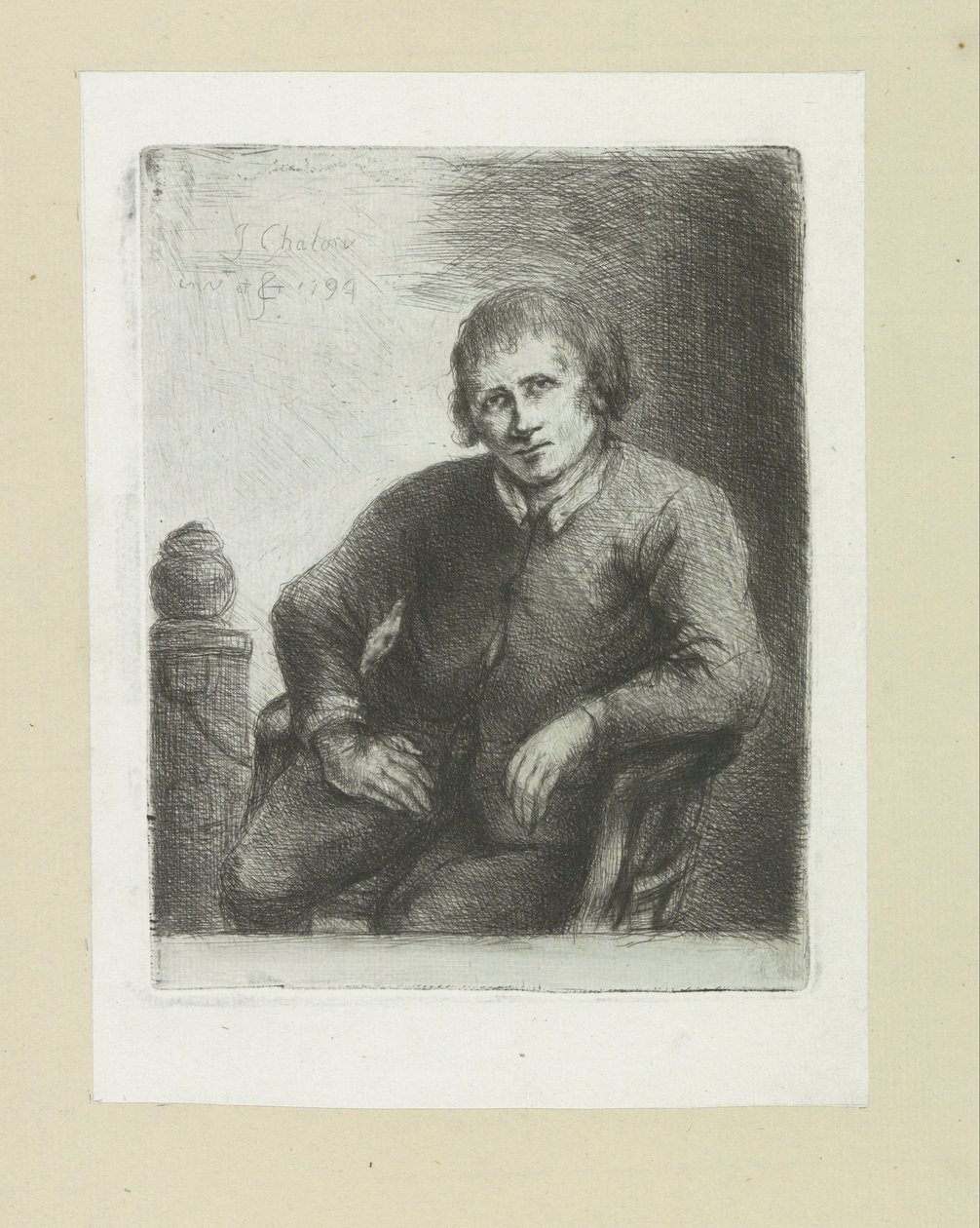 Sentado ao lado de um pilar The Compleat Work of Etchings por John Chalon / Oeuvre Complette des Eaux Fortes par Jean Chalon (título da série) de Jan Chalon