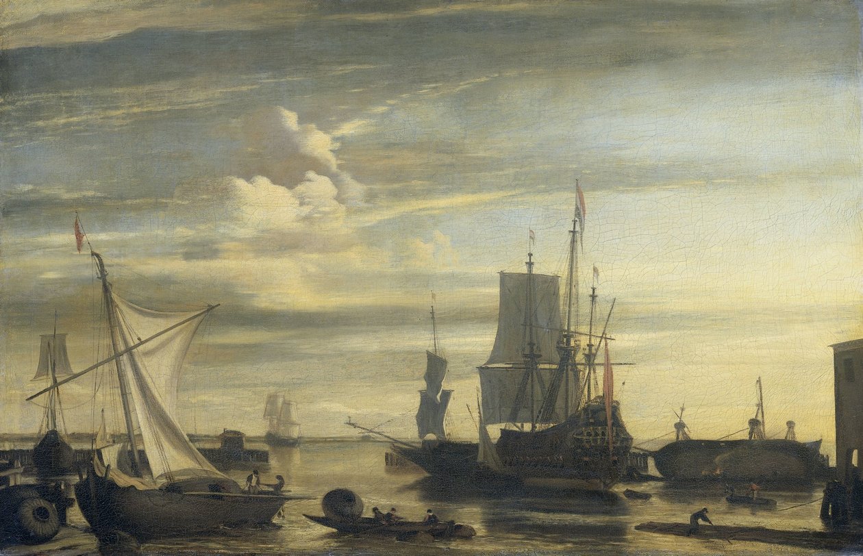 Porto ao pôr do sol de Jan Claesz. Rietschoof (attributed to)