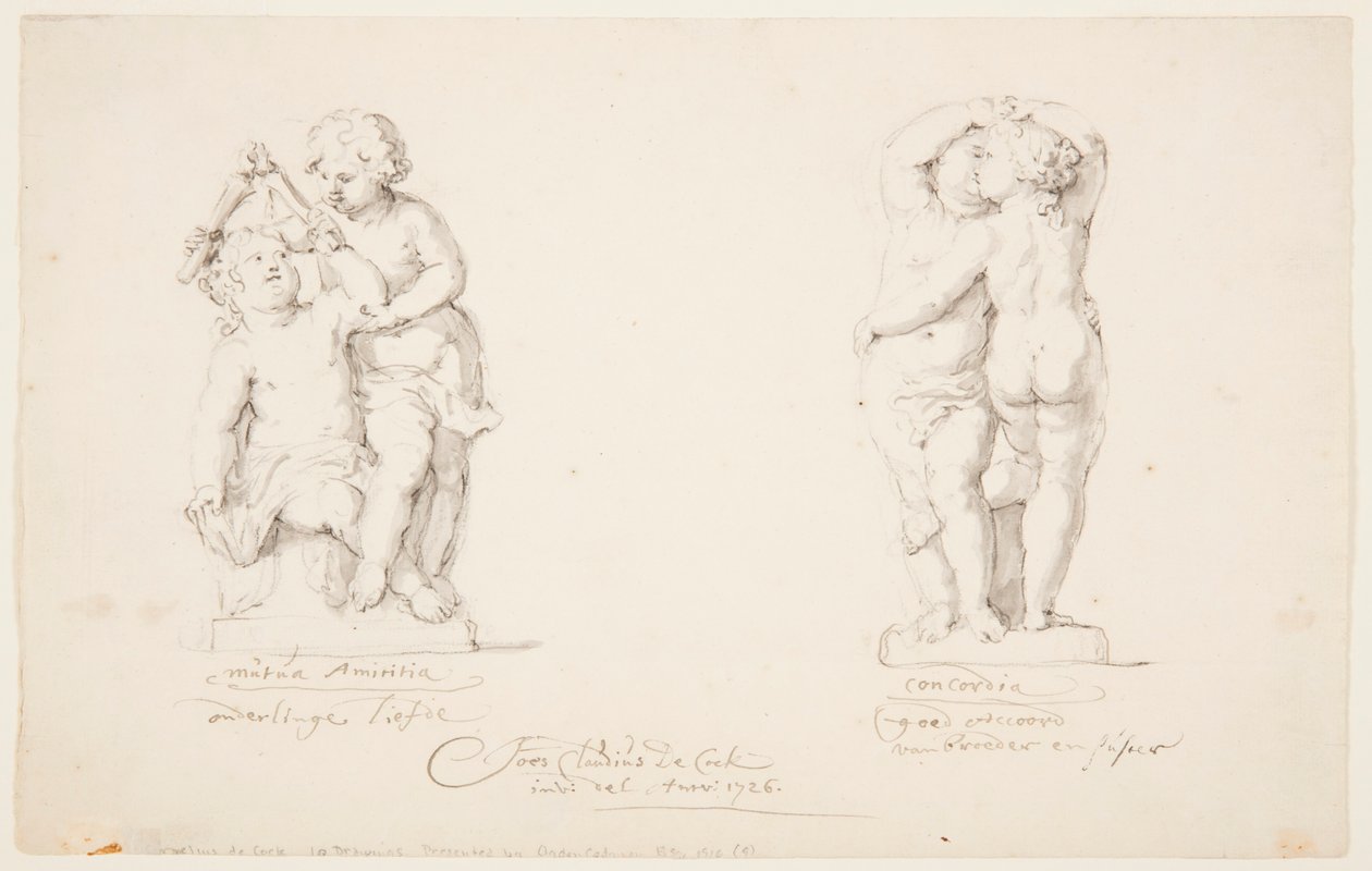 Desenho, projectos para um grupo estatuário: "Amizade", "Acordo", 1726 de Jan Claudius de Cock